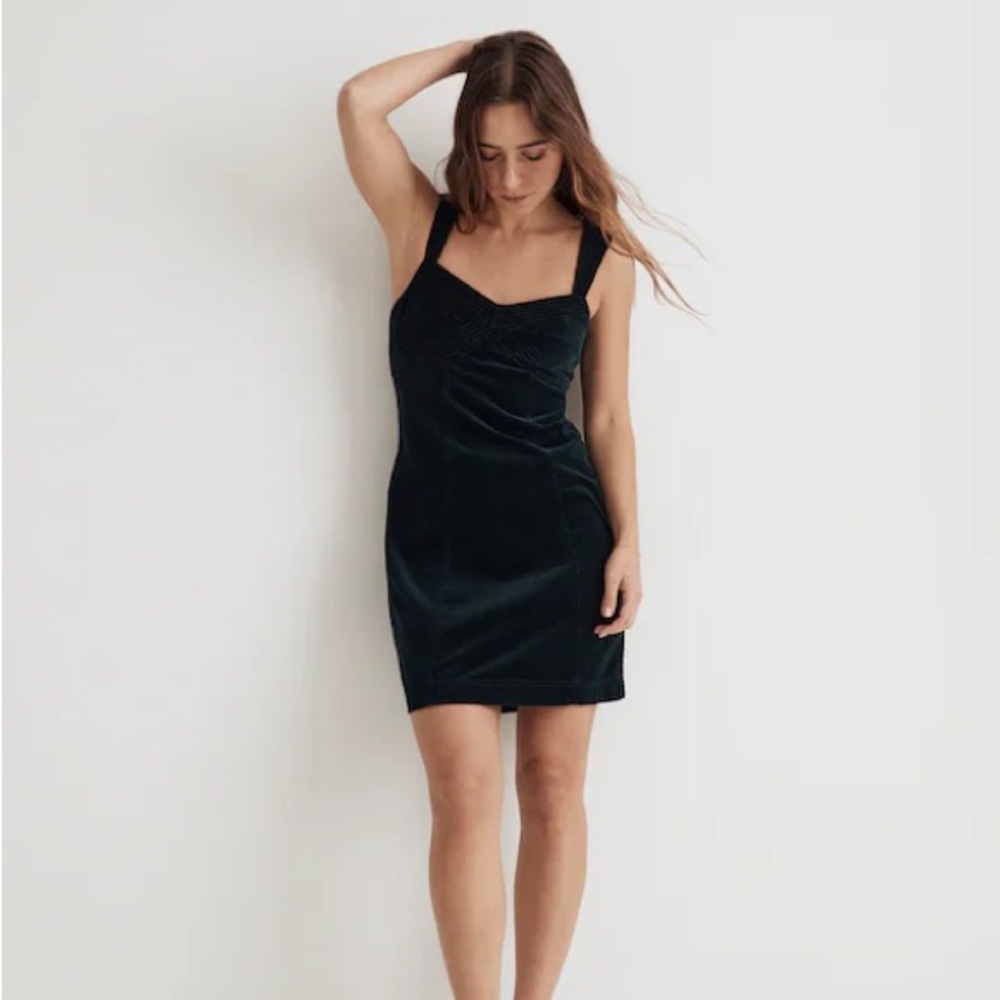 Dark Green Corduroy Sweetheart Midi Dress
